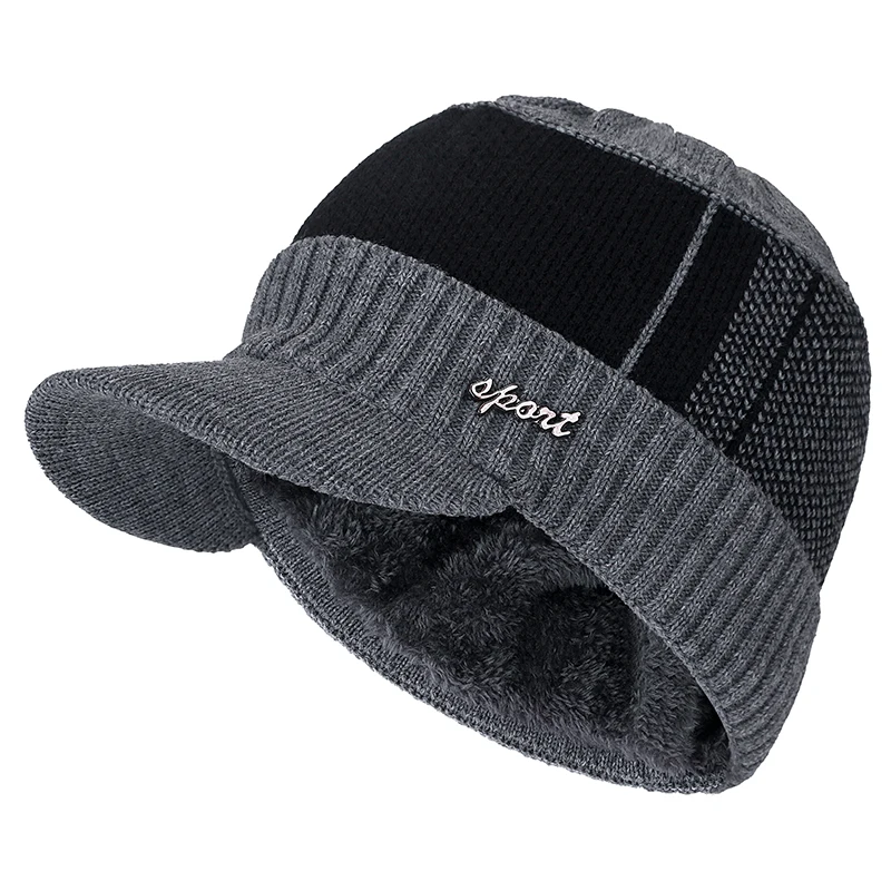 Высококачественные хлопковые зимние шапки с меховыми полями Skullies Beanies, шапка для мужчин и женщин, шерстяные шапки, маска Gorras Bonnet, вязаная шапка - Цвет: gray
