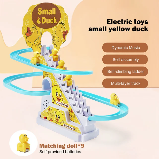 Electric Duck Climbing Stairs Slides Set with LED Flashing Lights Music Race Car Tracks Roller Coaster Kids Educational Toys 2
