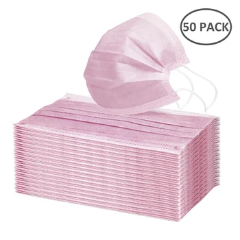 

50/100Pcs PINK Three-layer Non Woven Disposable Dust Face Mouth Masks Anti-Dust Earhook Mask Flu