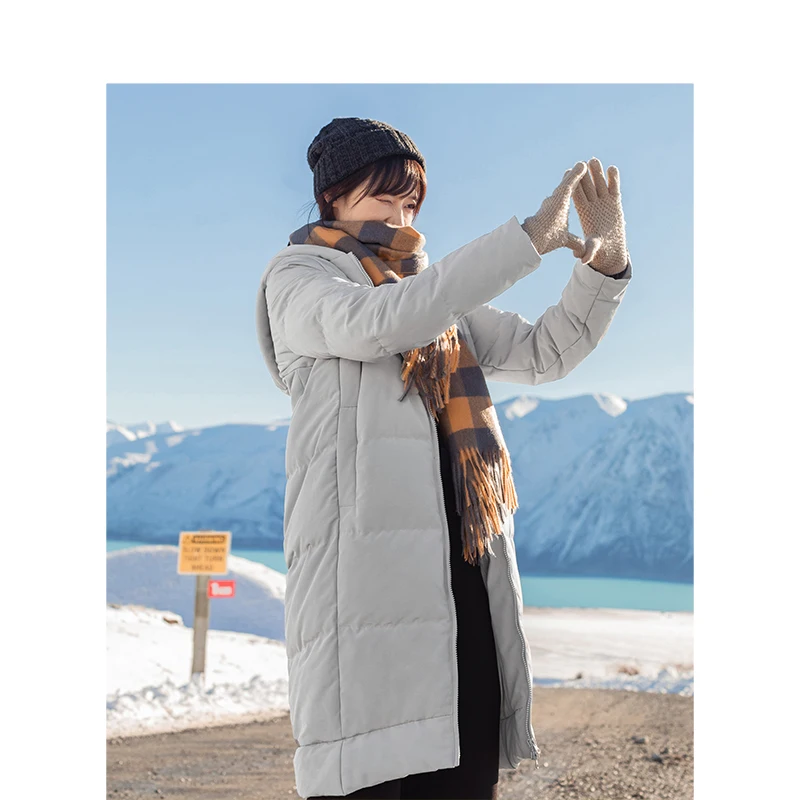 Goede Inman Winter Effen Kleur Borduurwerk Hoodies Warm Houden Vrouwen Lange Down Jas