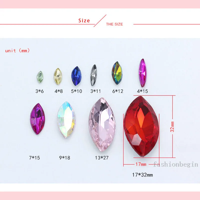 Alle Größen 24 Farben Funkelnde Navette Pferdeaugen Kristall Strass Edelsteine Basteln Perlen für Schmuck Kleidungsstück Nail Art Zubehör – Detail 4