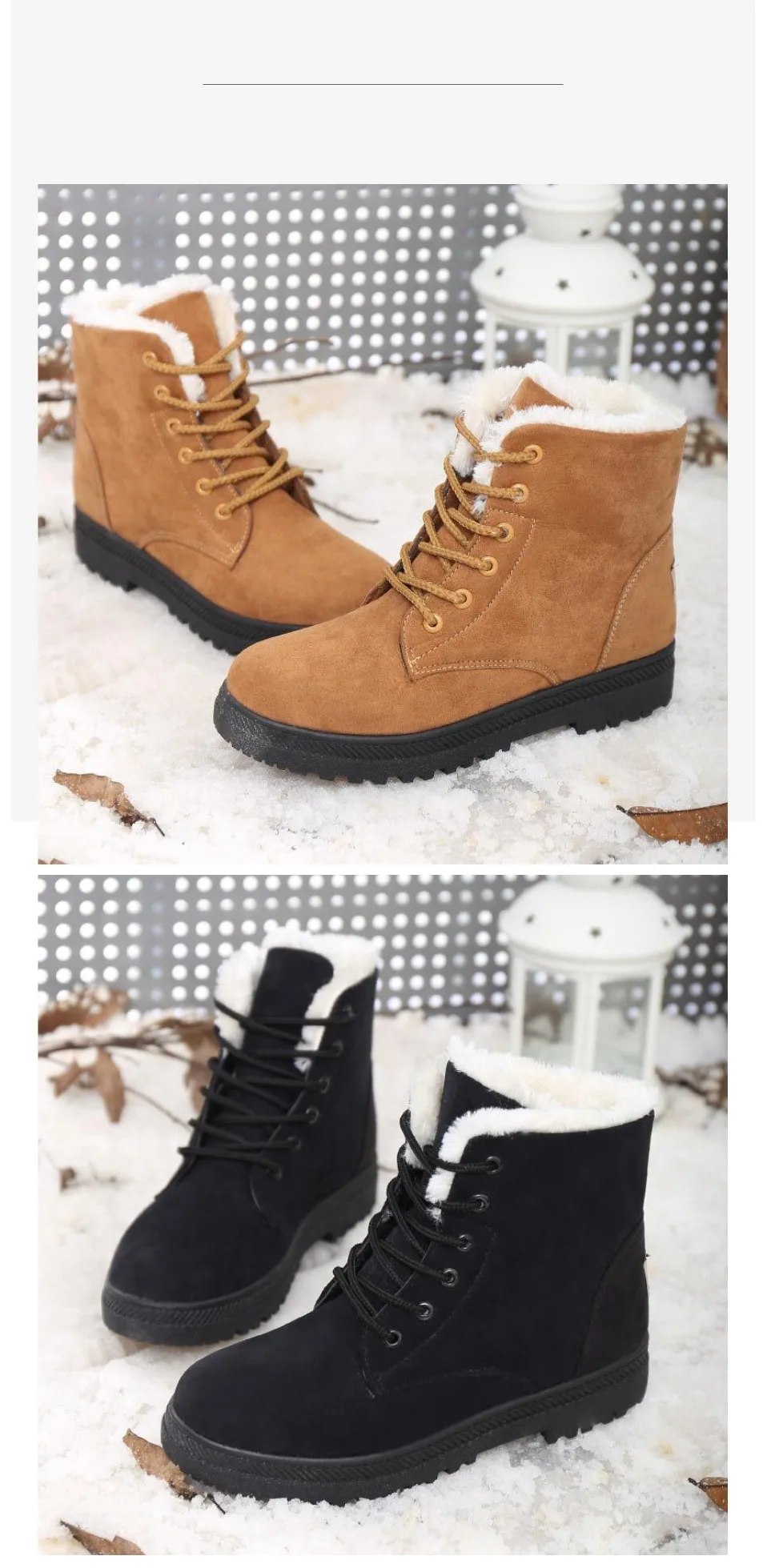 Женские зимние ботинки; зимние теплые плюшевые ботильоны на квадратном каблуке для женщин; Повседневная зимняя женская обувь из флока на шнуровке; большой размер 44