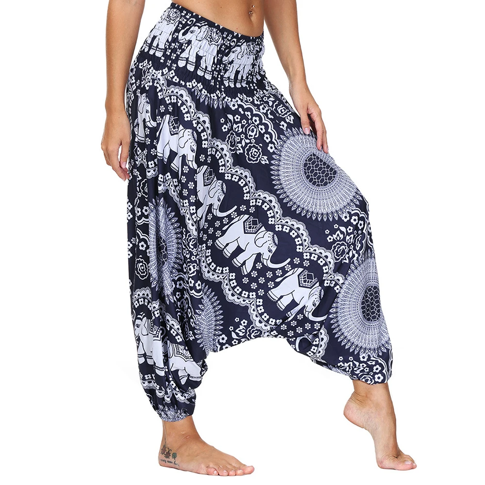 

Women's Boho Yoga Pants High Waisted Loose Harem Pants Hippie Palazzo Flowy Casual Beach Pants