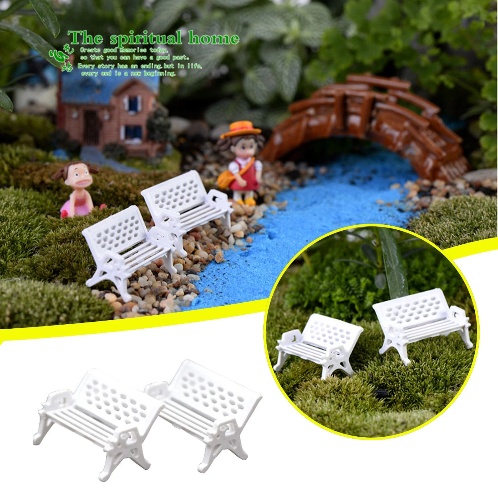 2PCS Miniatures Mini Dollhouse White Chairs Landscape Decor DIY Microlandschaft 