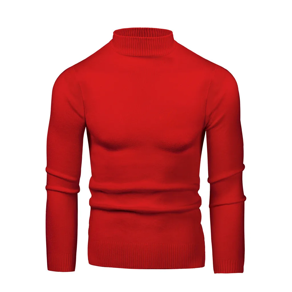 Для мужчин Круглый вырез низкий воротник большой эластичный длинный рукав джемпер свитер S-2XL плюс размер осень зима sueter hombre пуловер для мужчин - Цвет: Красный