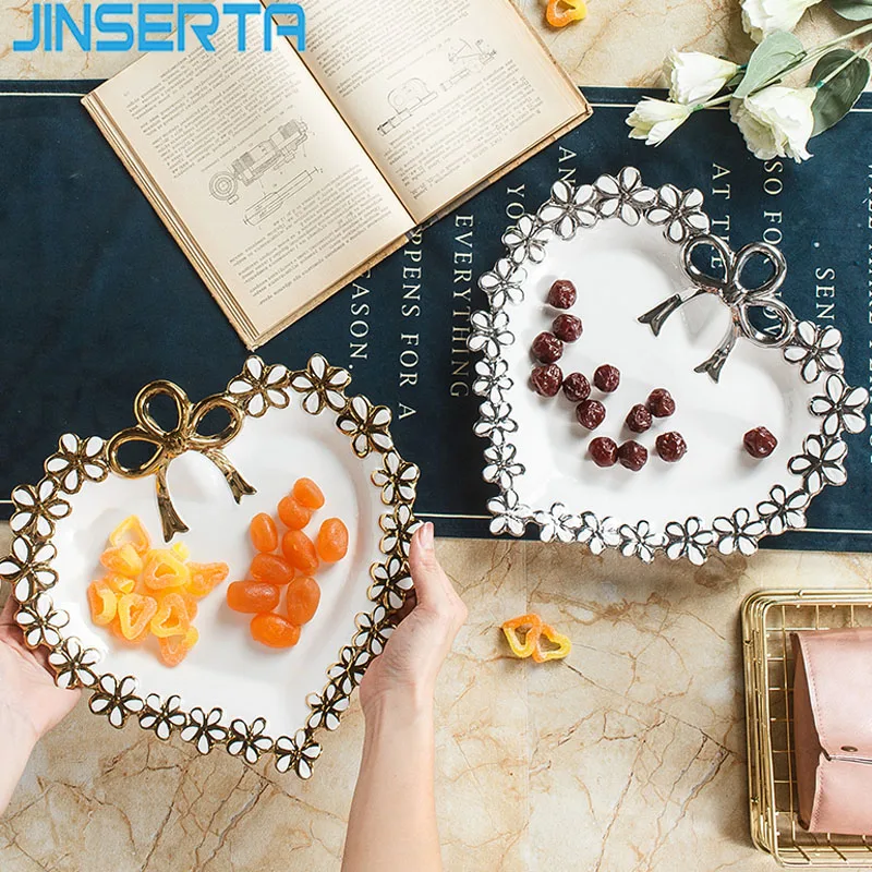 JINSERTA, керамический лоток для хранения ювелирных изделий, дисплей, тарелка, косметический Органайзер, роскошный десерт, фрукты, закуски, гайки, тарелка, домашний декоративный поддон