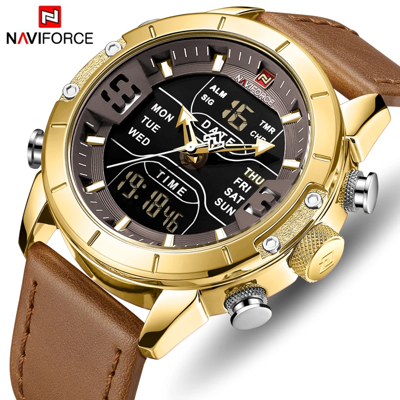 Часы NAVIFORCE Мужские кварцевые модные водонепроницаемые аналоговые цифровые в