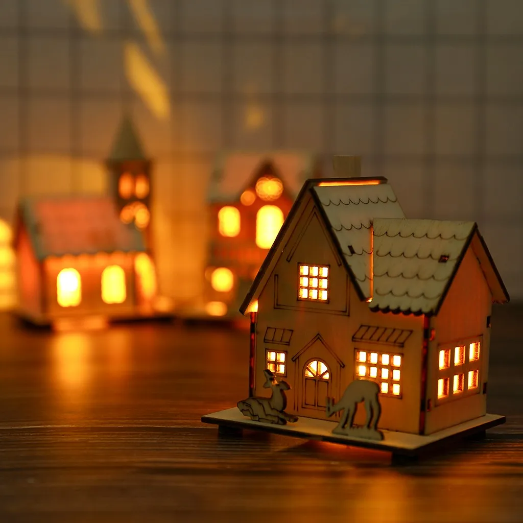 Маленький деревянный Рождественский светодиодный домик с подсветкой, вечерние, свадебные украшения, Рождественский гараж, подарок для детей, декоративная игрушка, juguetes