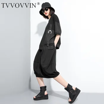 

TVVOVVIN 2020 Summer New Solid Skirt Large Size Stragiht Patchwork Casual Loose Button Elastic Waist Streetwear Fashion A178