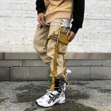 April MOMO, хаки, боковая лента, брюки-карго для бега, Мужские штаны с карманами в стиле хип-хоп, спортивные штаны, длинные брюки