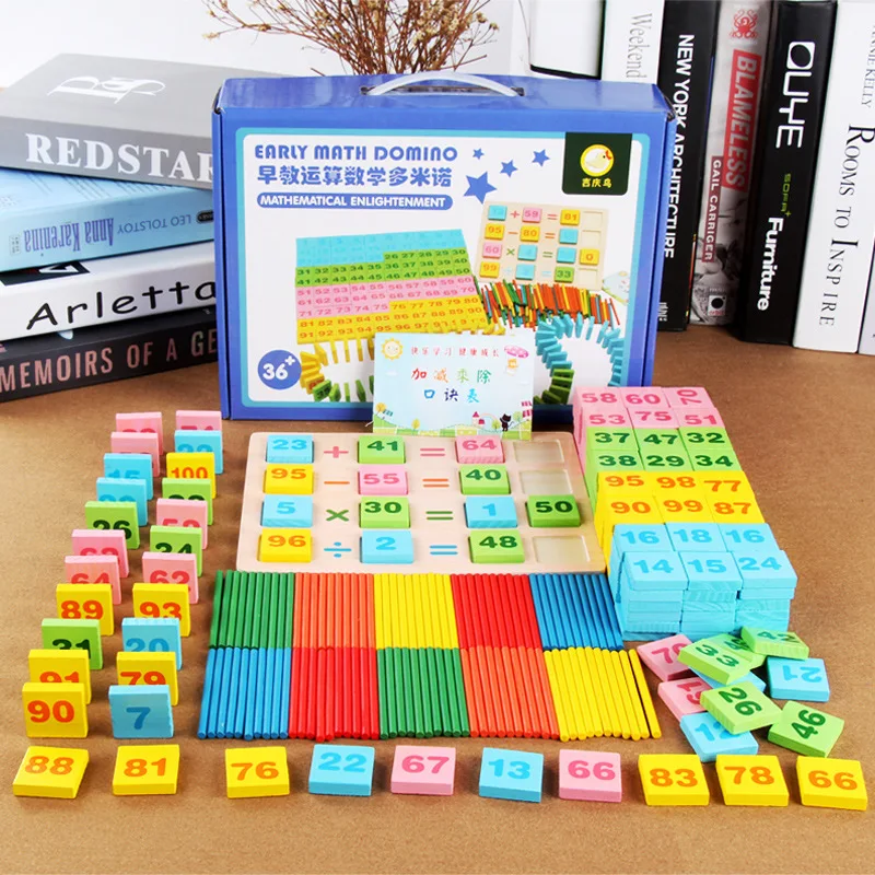 

200 PCs Preschool Mathematics Domino Addition And Subtraction with Numbers Computing Kindergarten Teaching Aids Children Wooden