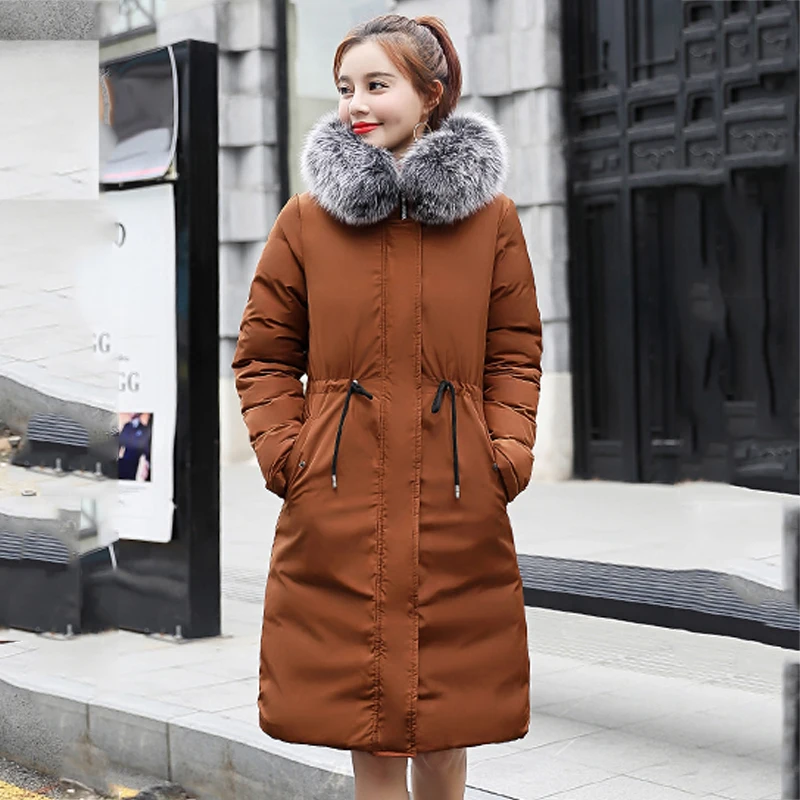 Зимняя женская длинная куртка с обеих сторон можно носить с капюшоном с меховым воротником Пояс для парки хлопковые пуховики осеннее пальто