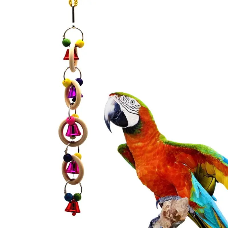 

Wooden Rings Bells Parrot Toys Bird Hanging Cage Pendant Accessories Parakeet Chewing Bite Toy Bird Supplies C42