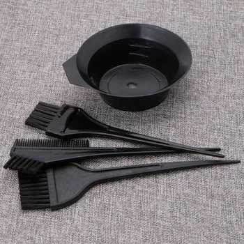 

4pcs/set Hair Dyeing Tool Black Plastic Hair Dye Brush And Hair Color Mixing Bowl Barber Salon Tint Hairdressing Styling Tools
