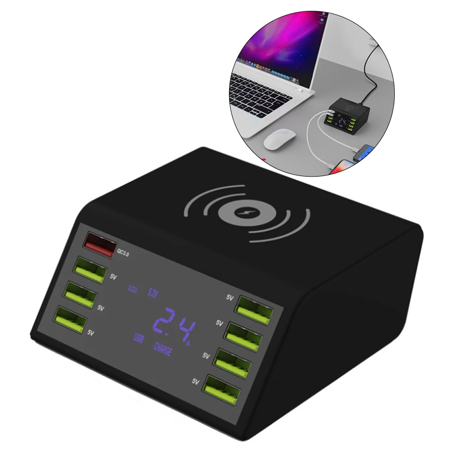 Высококачественное беспроводное зарядное устройство с 8 USB портами и ЖК дисплеем