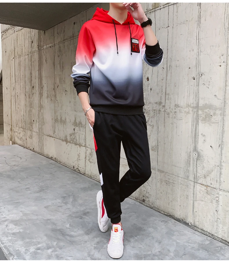 Спортивный костюм градиентный свитер брюки 2 комплекта, мужской уличный спортивный костюм для фитнеса, уличная модная повседневная одежда