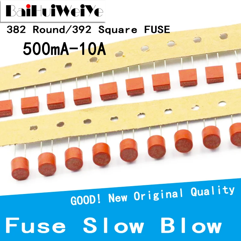 20PCS/LOT 382 Round 392 Square Fuse Slow Blow T500mA T1A 2A 2.5A T3.15A Plastic T2A LCD TV Power Board Commonly Water Purifier glass fuse kit