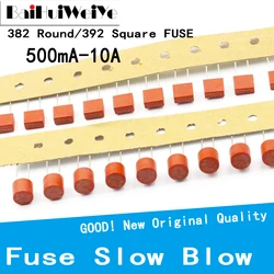 Fusível quadrado redondo 382 para tv, purificador de água, placa de plástico com sopro lento para 392 ma t1a 2a 2.5a t3.15a t2a lcd