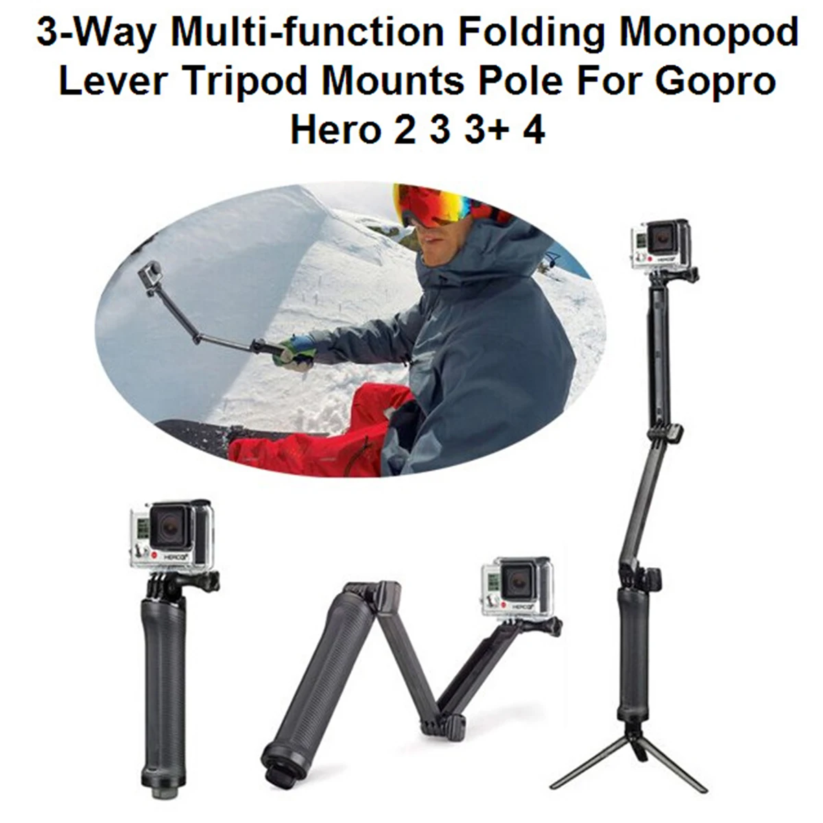 JRGK GoPro 3-Way Monopod ArmMount Регулируемая Подставка Кронштейн ручной захват 3 Way штативы для Hero 4/3+ 3 SJ4000 SJ5000 аксессуары