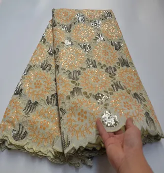 

factory offers most Popular Africa Nigerian Embroidered orangza lace with sequins lace fabric for 2020Wedding long Dresses