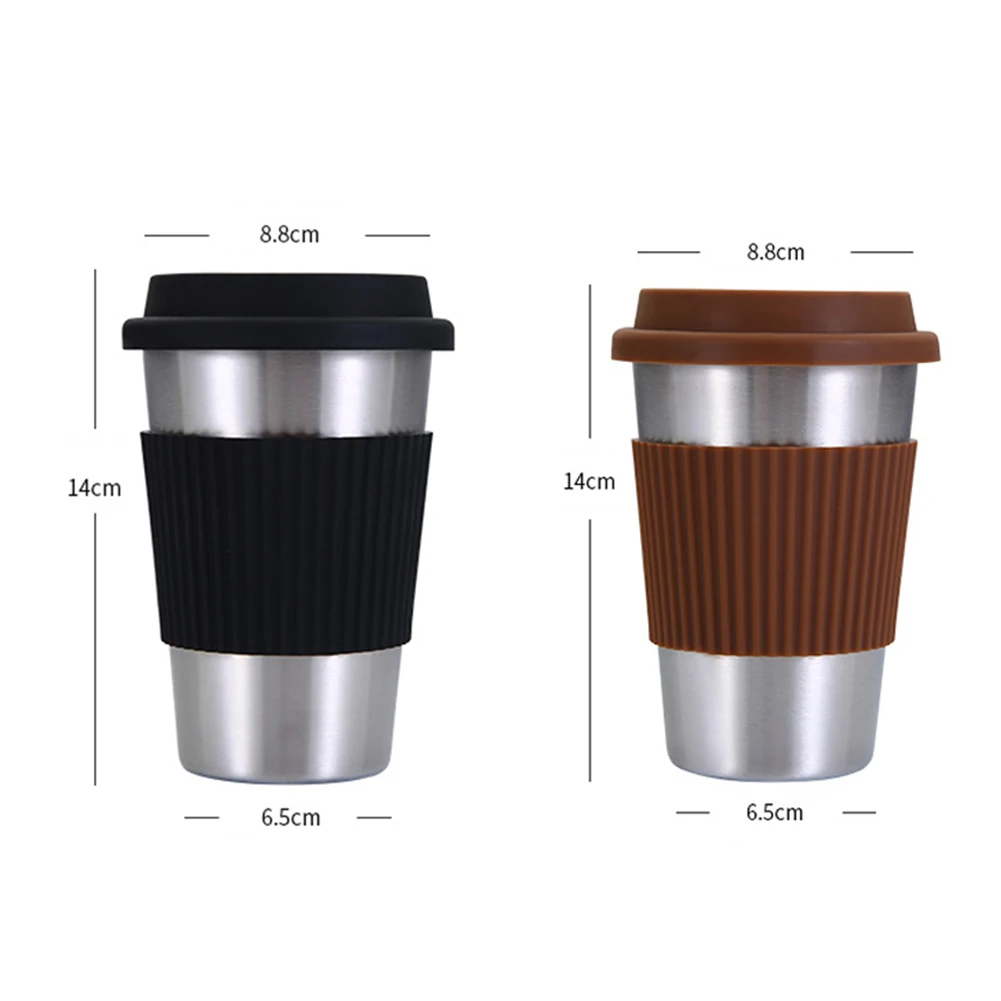 

500ML Stainless Steel Coffee Cups With Silicone Lids Non-slip Anti-scalding Sleeves Case Drinking Tumblers Beer Water Tea Mugs