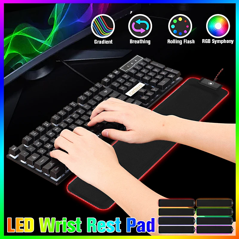 

Gaming RGB Keyboard Wrist Rest Pad Gamer LED Lighting Anti-Slip One-touch Control USB Computer Mouse Base Support Cushion Mat