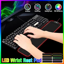 الألعاب RGB لوحة المفاتيح المعصم بقية سادة ألعاب LED الإضاءة مكافحة الانزلاق لمسة واحدة التحكم USB الكمبيوتر الماوس قاعدة دعم وسادة حصيرة(China)