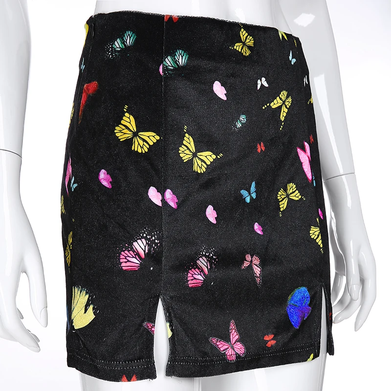Rapwriter/Повседневная Бархатная мини-юбка в стиле Харадзюку с бабочками для женщин, уличная одежда, сексуальная эластичная юбка-карандаш с высокой талией