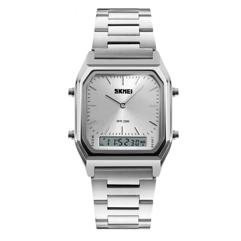 Fashion Business Waterproof Steel Band Electronic Watch Retro Double Show Sports Calendar Multi Function Simple Quartz Watch