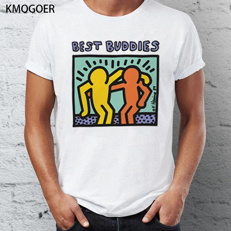 Мужские повседневные хлопковые футболки Keith Haring Майки с вырезом лодочкой в стиле