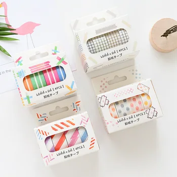 

4pcs Simple 15mm*5m Decorative Paper Washi Tape Stripe Grid Faillette Masking Tapes Set Stickers For Scrapbooks Stationery H6041