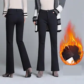 

Nonis 2020 Spring Warm Velvet Women High Waist Flare Pants Elagant Female Full Length Straight Trousers Plus Size Button Pocket