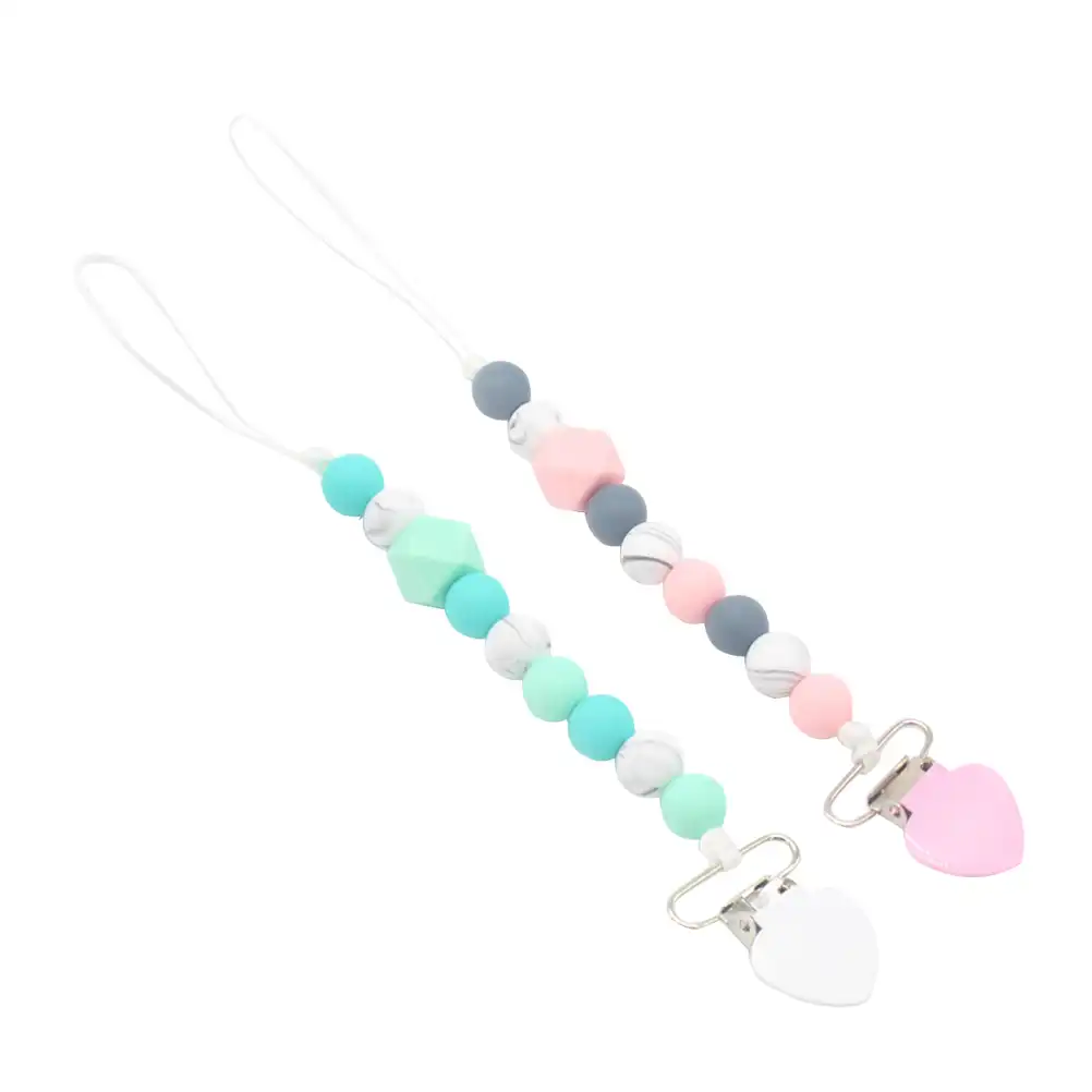 2PCS Pacifier Teething Silicone Baby Teether Chain Clip Dummy Holders