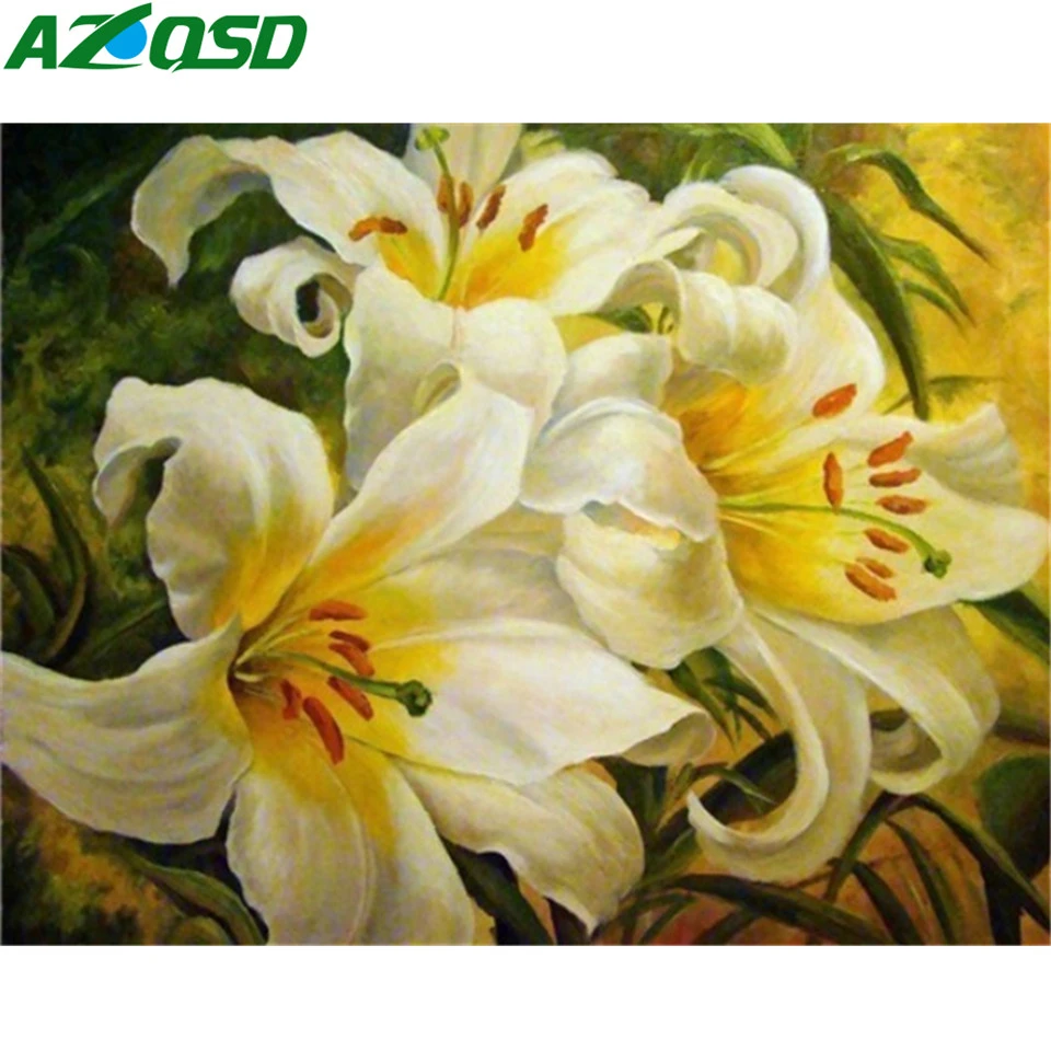 

AZQSD Full Square Diamond Embroidery Mosaic Flower DIY Needlework 5D Diamond Painting Lily Cross Stitch Handmade Gift