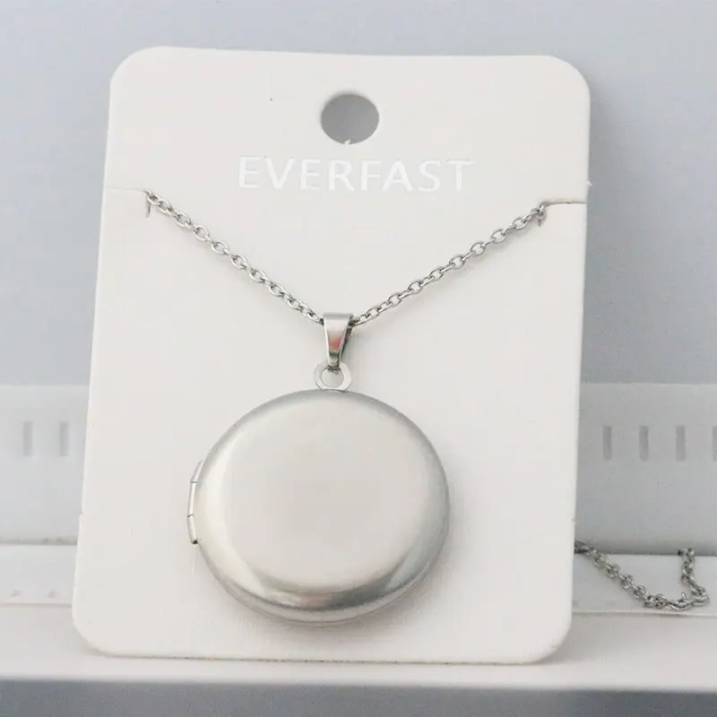 steel color Everfast 1 шт. гладкая фоторамка геометрический круглый кулон ожерелье s Нержавеющая сталь медальон с подвесками ожерелье для женщин с памятью ювелирные изделия - Окраска металла: steel color