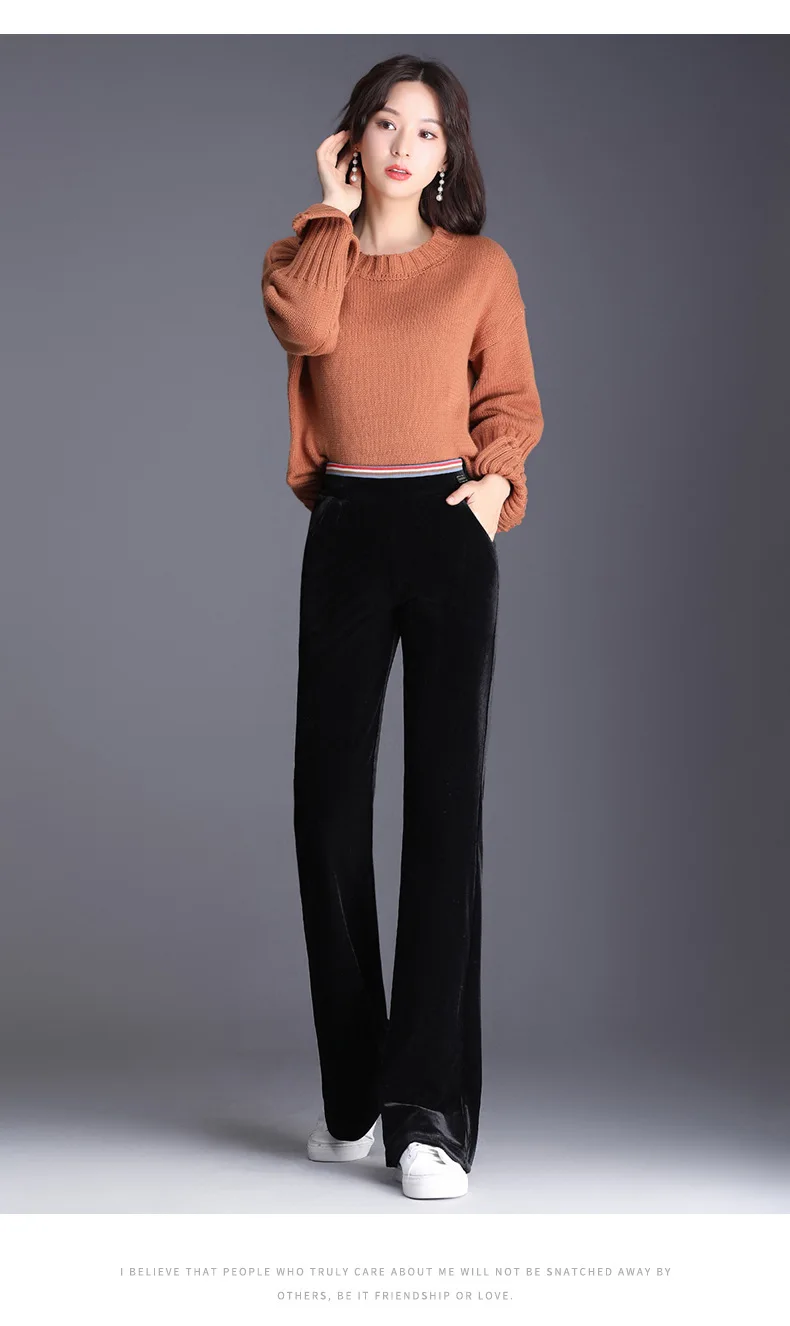 Pendant Sense Gold Velvet Micro Bell-bottom Pants Women's Autumn Elastic Waist High-waisted Straight-Cut Casual Trousers Wi