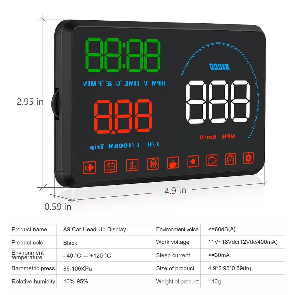 Wying head up display carro obdii euobd