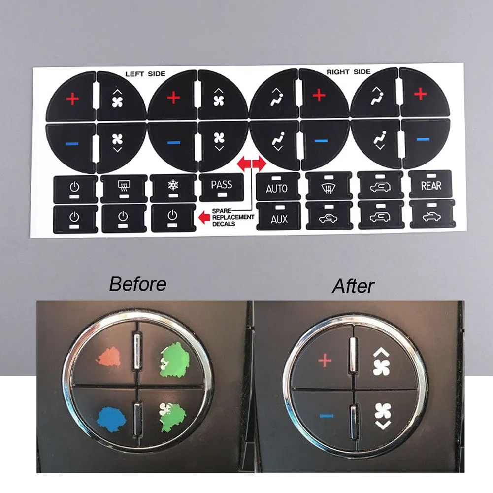 

AC Button Repair Decal Stickers Dash Replacement PVC Durable 19 31 Keys For Car Vehicle V6