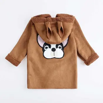 

Cartoon Dog Children Coat Button Closure Hooded Jacket Outerwear Suede Fabric Coats Autumn Winter Kids Clothing