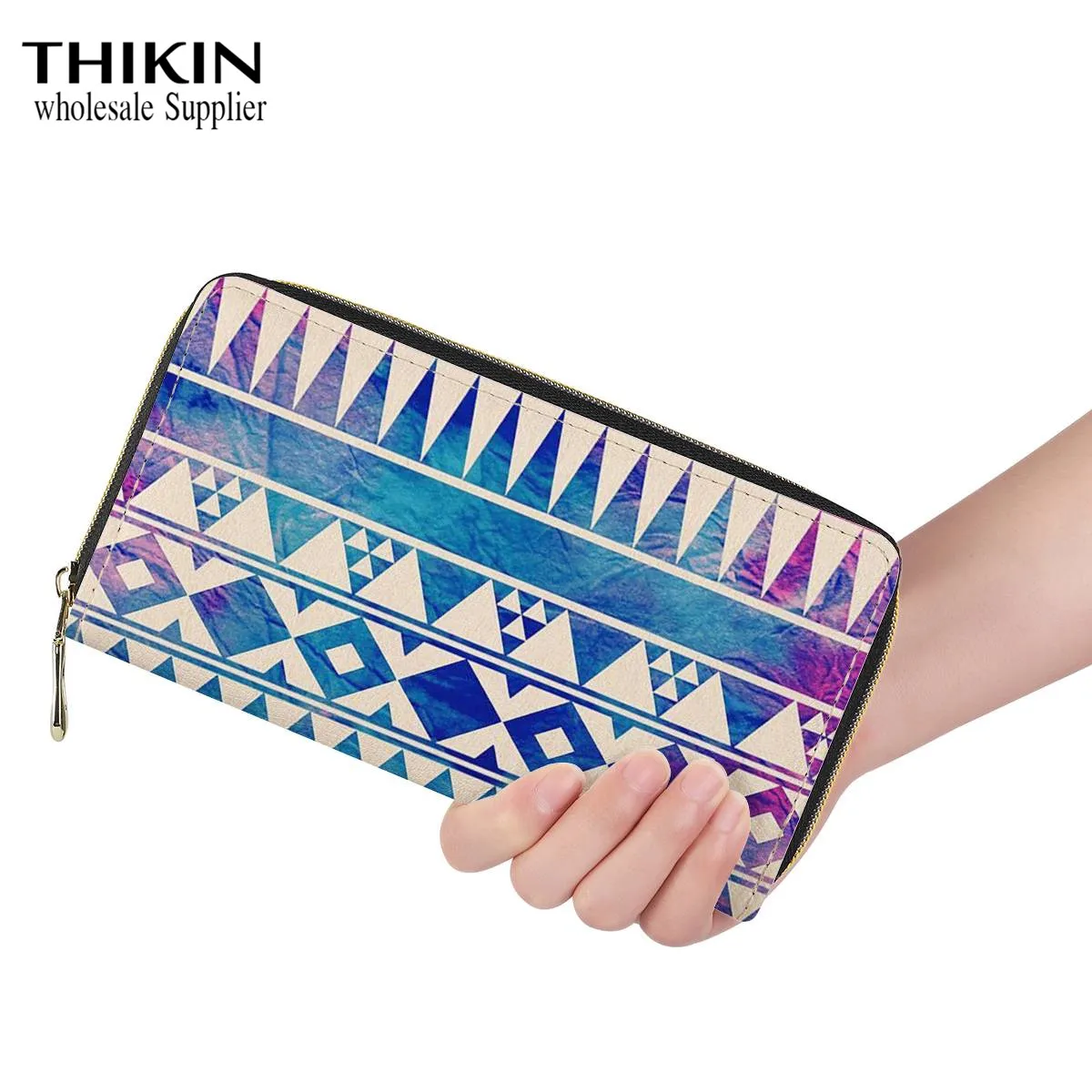 

THIKIN Aztec Print Women's Leather Wallet Stripe Coin Moneybag for Ladies Cellphone Purse Fashion Clutch Bags Carteras Largas