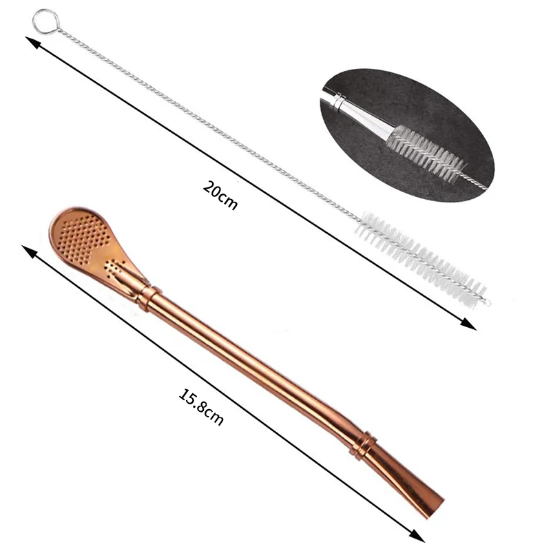 Set of 2 Stainless Steel Yerba Mate Straws with Tea Infuser and Cleaning Brush