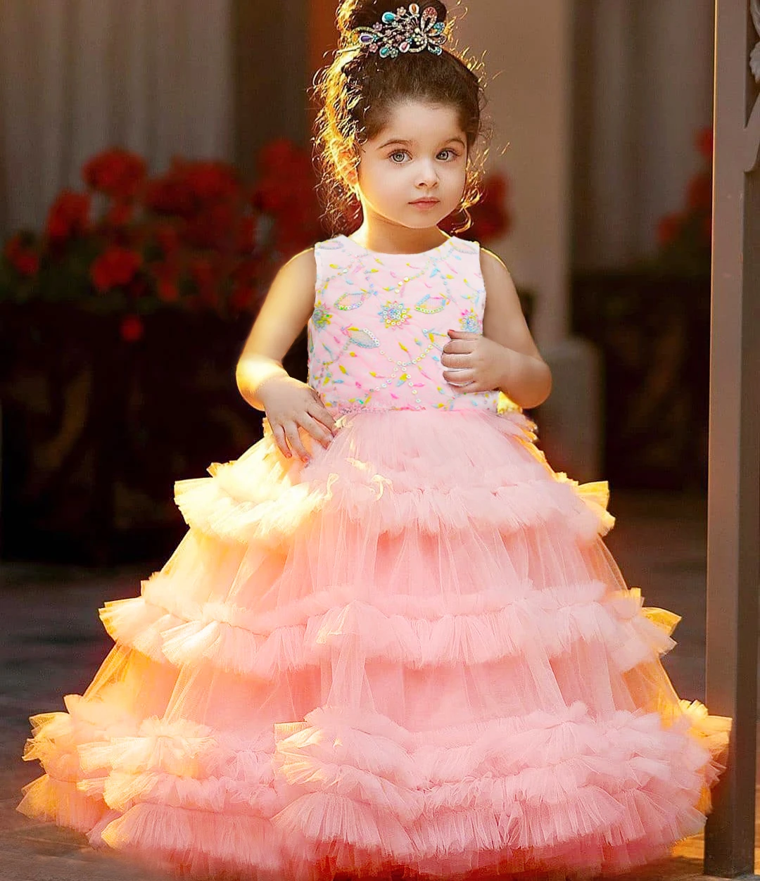 Vestidos de para desfiles, ropa fiesta para niña con flores, color rosa, para ocasiones especiales, largo hasta el suelo|Vestidos| -