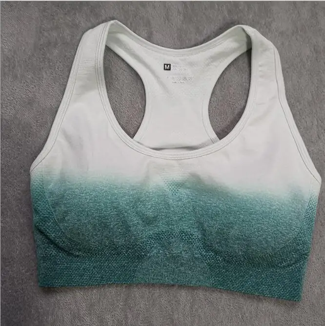 Женский комплект для йоги, одежда для спортзала, Омбре, бесшовные леггинсы+ укороченные рубашки, спортивный костюм для тренировок, Женский комплект с длинным рукавом для фитнеса, одежда для активного отдыха - Цвет: CB549 green bra
