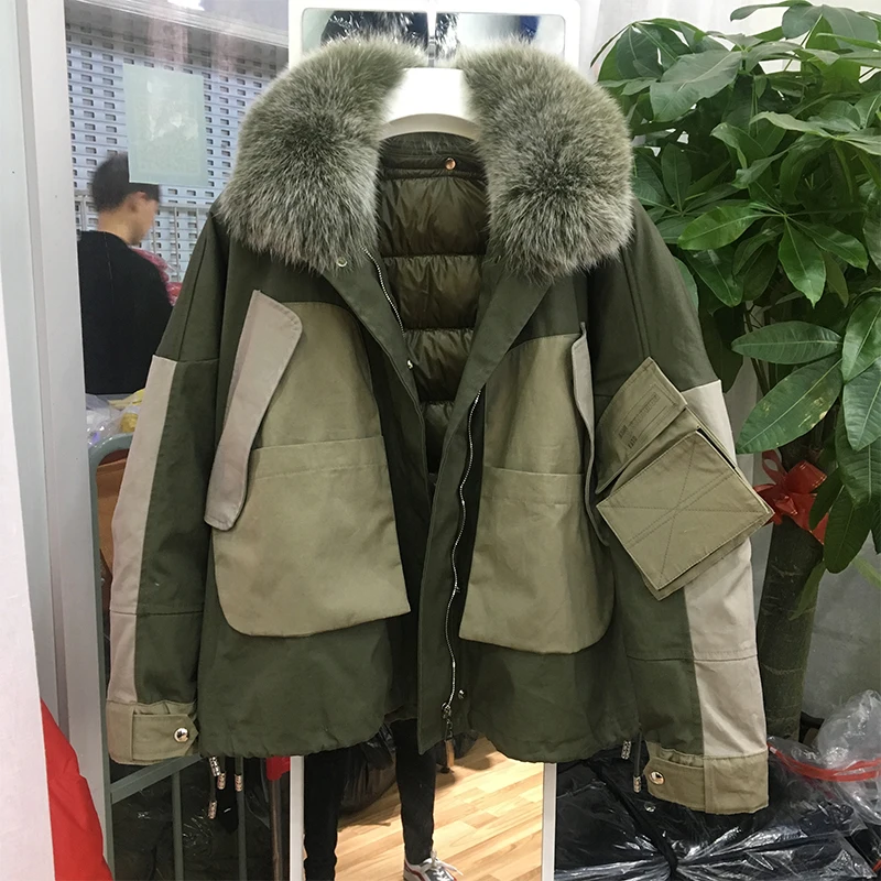 Janveny Natural Fox Fur Women's Down Jacket Winter