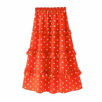 

vintage ruffles polka dot skirt women high waist summer casual female skirts beach ladies elastic waist long skirts