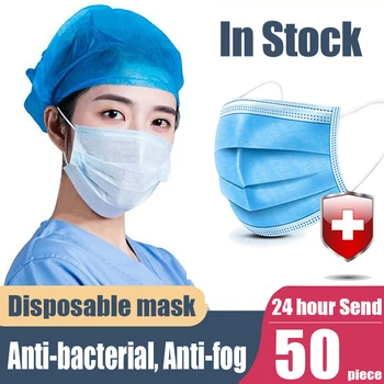 

Face Mask 50Pcs 3-Ply Disposable Mask Anti-dust Pollution facial Mask Earloops Anti-Droplets Mouth Masks Respirator Dropshipping