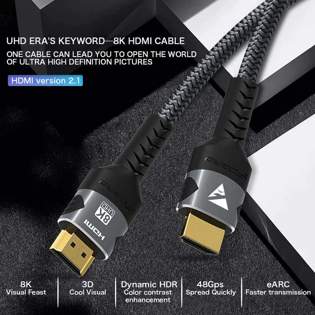 Highwings 8K 10K HDMI Cable 48Gbps 6.6FT/2M, Certified Ultra High Speed  HDMI® Cable Braided Cord-4K@120Hz 8K@60Hz, DTS:X, HDCP 2.2 & 2.3, HDR 10