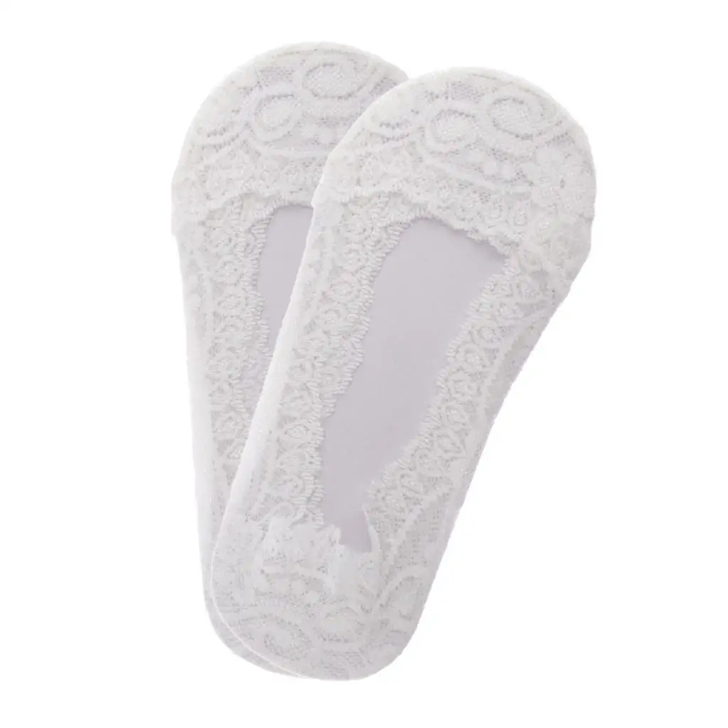 2 Pairs Casual Thin No Show Socks Non Slip Socks for Flats Boat Liner with Lace Trim