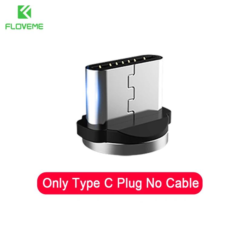 FLOVEM Магнитный кабель Micro usb type C USB-C кабель 1 м 2 м светодиодный короткий usb кабель для зарядки магнитное зарядное устройство круглый разъем для iPhone XR - Цвет: For Type-C Plug