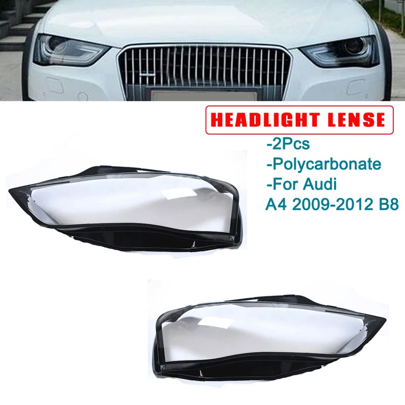 

2Pcs Car Clear Headlight Lens Cover Replacement head light lamp Shell Cover For-Audi A4 B9 2013-2015